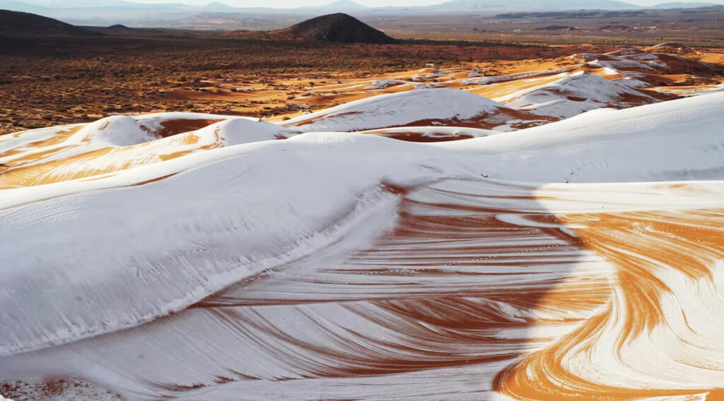Snow in sahara desert