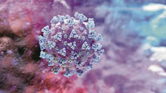 A computer image created by Nexu Science Communication together with Trinity College in Dublin, shows a model structurally representative of a betacoronavirus which is the type of virus linked to COVID-19