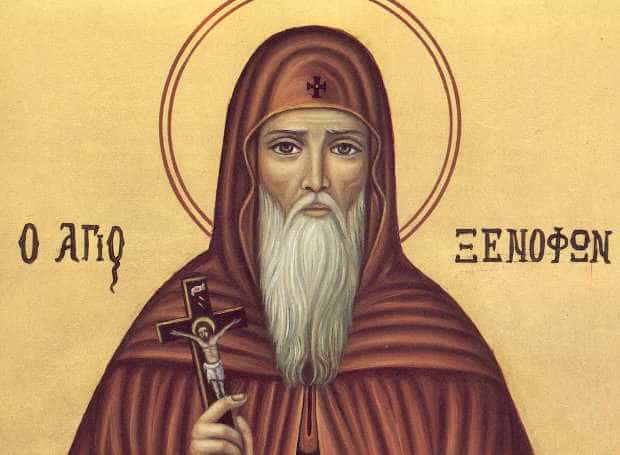 Όσιος Ξενοφών μετά της συμβίου του Μαρίας και των τέκνων Αρκαδίου και Ιωάννη