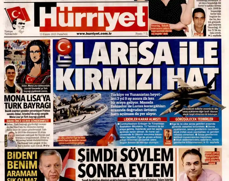 Σε πρωτοσέλιδο της τουρκικής εφημερίδας Hurriyet η Λάρισα