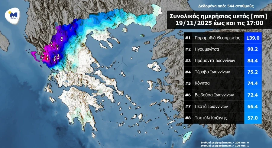 202511191700noarainfalldailydem-1 Meteo: 140 τόνοι νερού ανά στρέμμα στη Θεσπρωτία