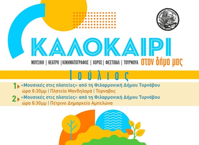 «Μουσικές στις Πλατείες» από τη Φιλαρμονική του Δήμου Τυρνάβου