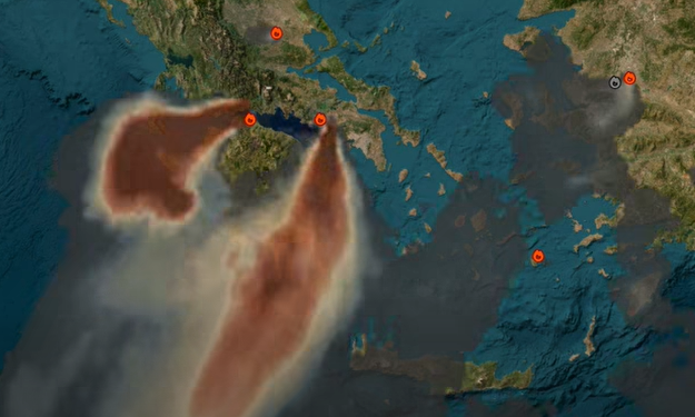 AtmoHub: Mεταφορά καπνού από τις πυρκαγιές σε Πόρτο Γερμενό, Βοιωτία, Φωκίδα και Αιγιάλεια - Βίντεο